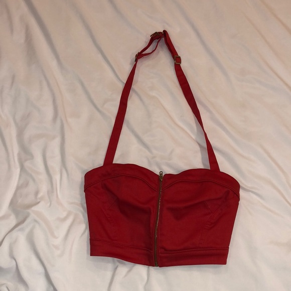 H&M red halter crop top zipper - Picture 1 of 2